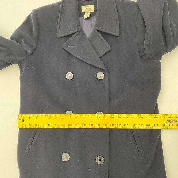 VTG LL Bean Peacoat Navy Blue Wool Cashmere Blend Nautical Preppy Womens 14 - Picture 14 of 15